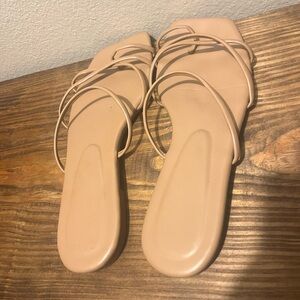Cream Thong Sandals with Flat Sole and Delicate Straps